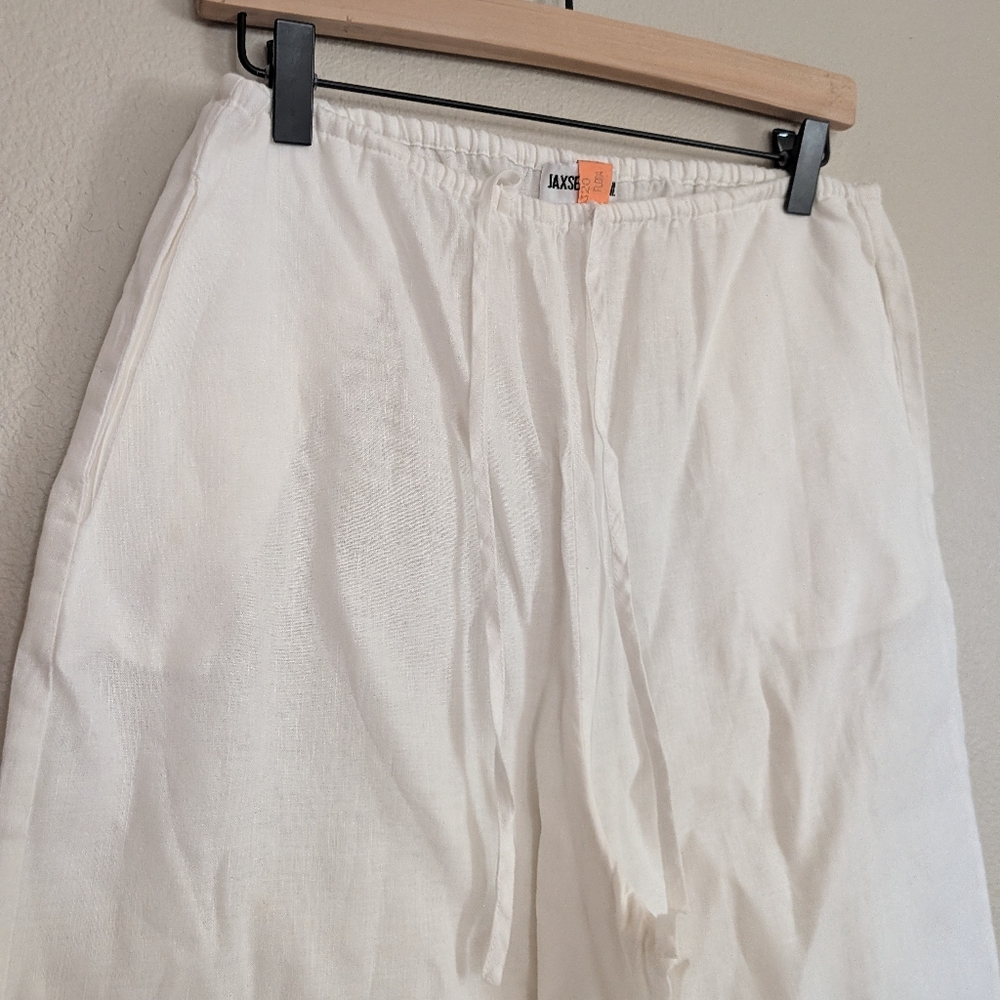 Jaxsea Hawaii White Linen Wide Leg Drawstring Resort Pants Size Small - Picture 5 of 10